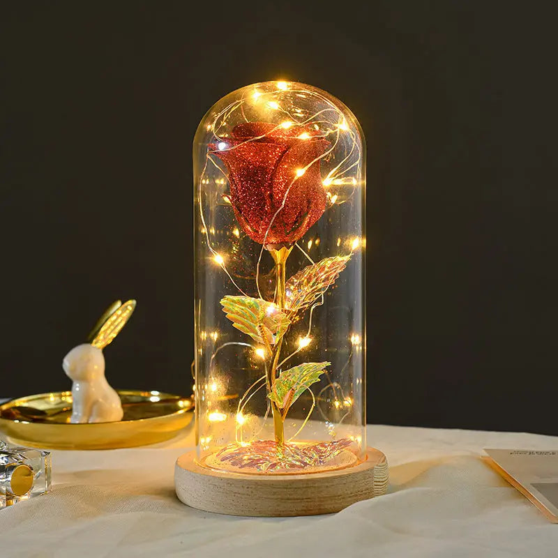 Valentines Day Gift  For Girlfriend Eternal Rose Flowers LED Light In Glass Cover Day Wedding Decoration Favors Mother Day Female Gift  Gift - Nyaabs