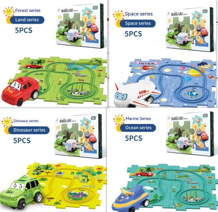 Children Puzzle Electric Railroad Speeder DIY Assembly Electric Car Automatic Rail City Scene Construction Education Toy Gift - Nyaabs