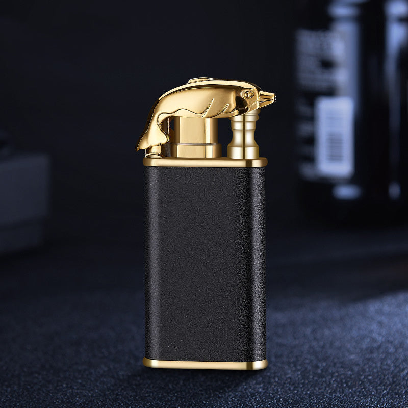 Creative Blue Flame Lighter Dolphin Dragon Tiger Double Fire Metal Winproof Lighter Inflatable Lighter nyaabs.com