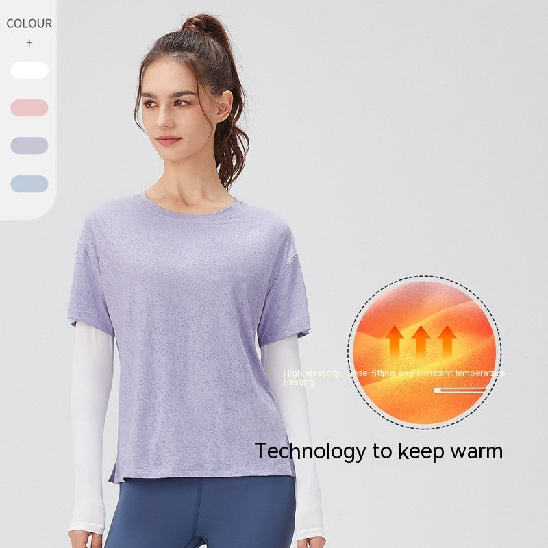 Women's Fake Two-piece Loose Sports Long Sleeve Yoga Wear - Nyaabs