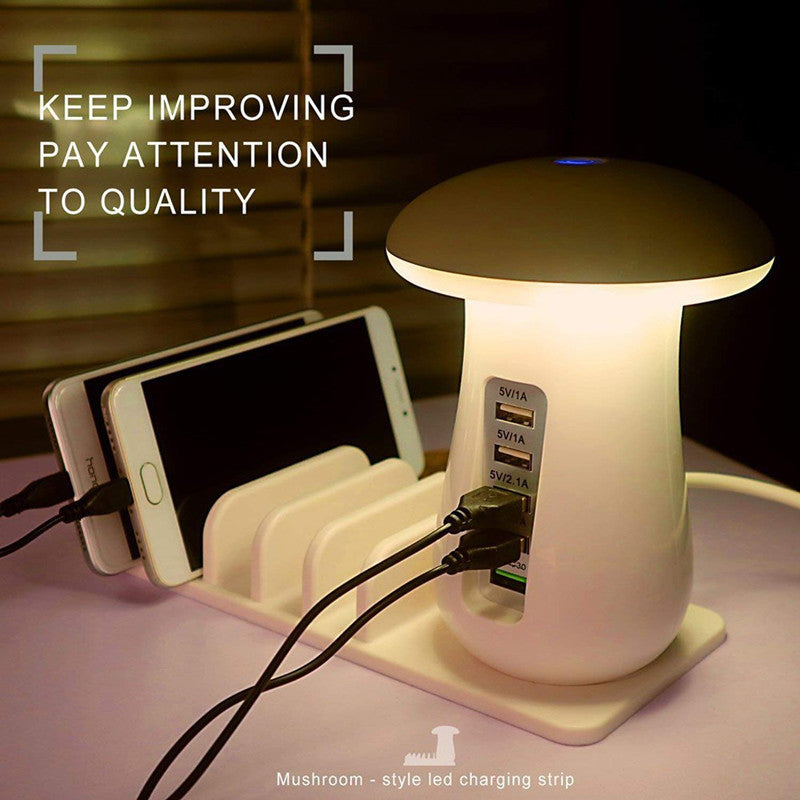 2 In 1 Multifunction Mushroom Lamp LED Lamp Holder USB Charger Home Office Supplies - Nyaabs