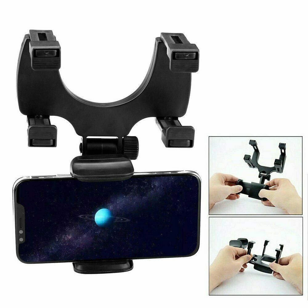 Universal Car Rear View Mirror Mount Stand GPS Cell Phone Holder 360 Rotation - Nyaabs