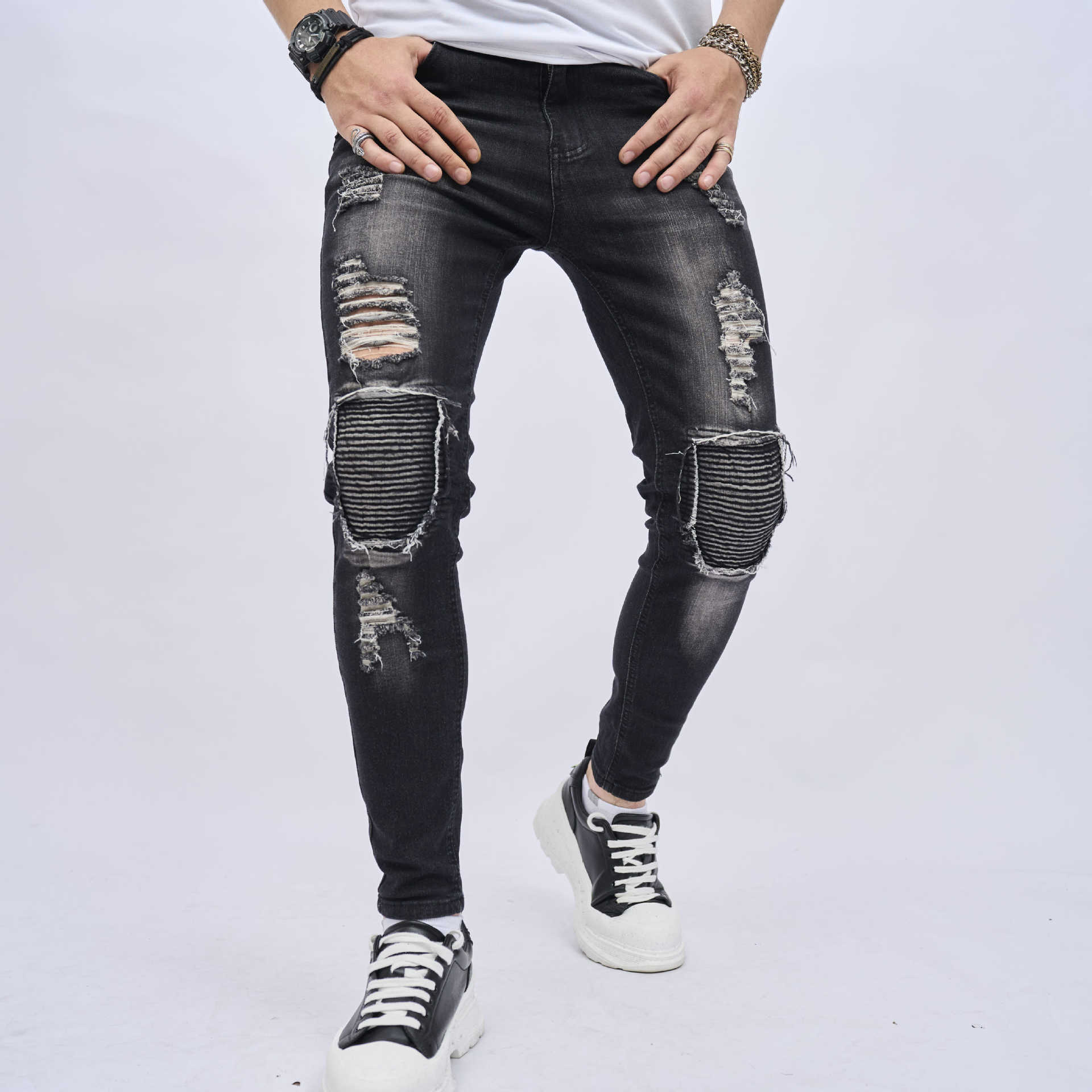 Men's Ripped Slim Stretch Jeans - Nyaabs