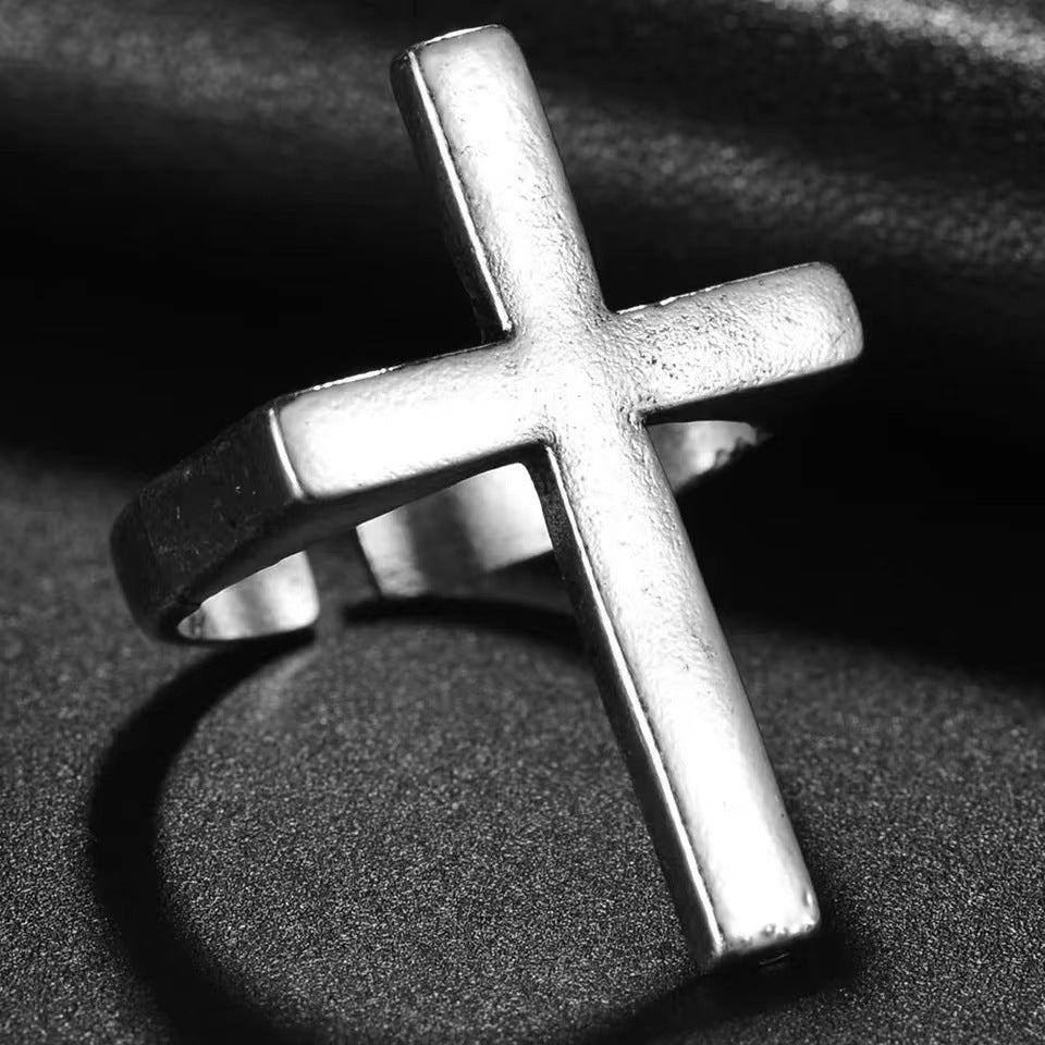 Black Cross Ring Men Punk Ring - Nyaabs