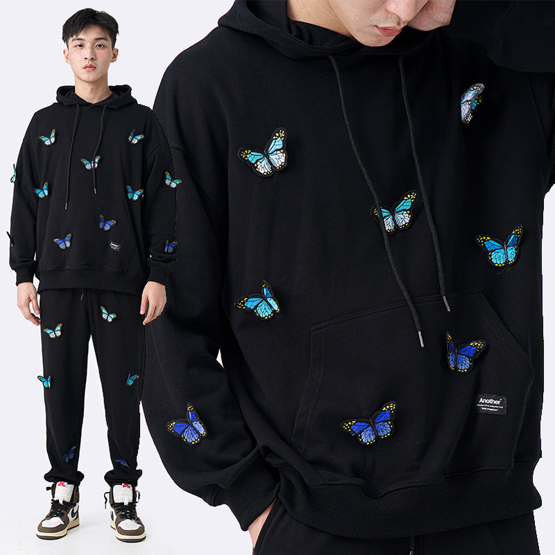 Gradient Butterfly Embroidered Hoodie For Men And Women - Nyaabs