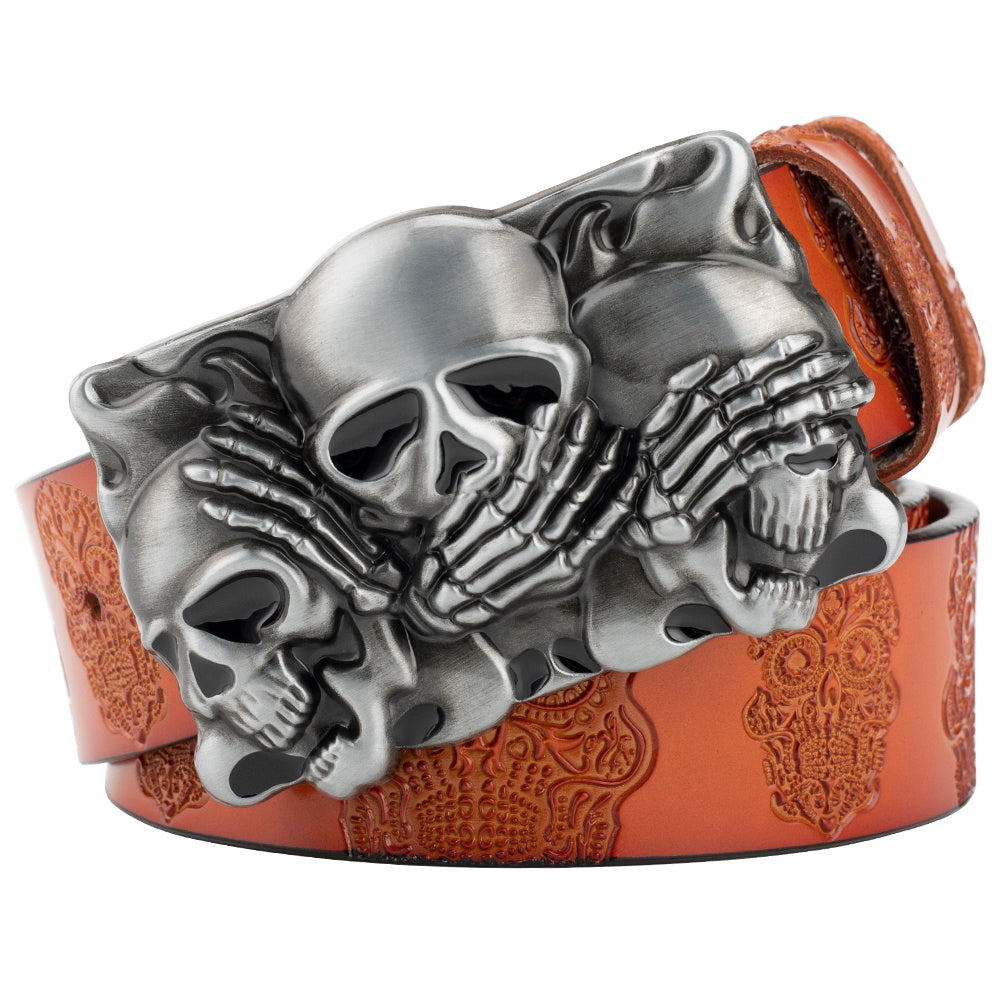 Skull Head Embossed With Two-story Bull's Head Belt - Nyaabs