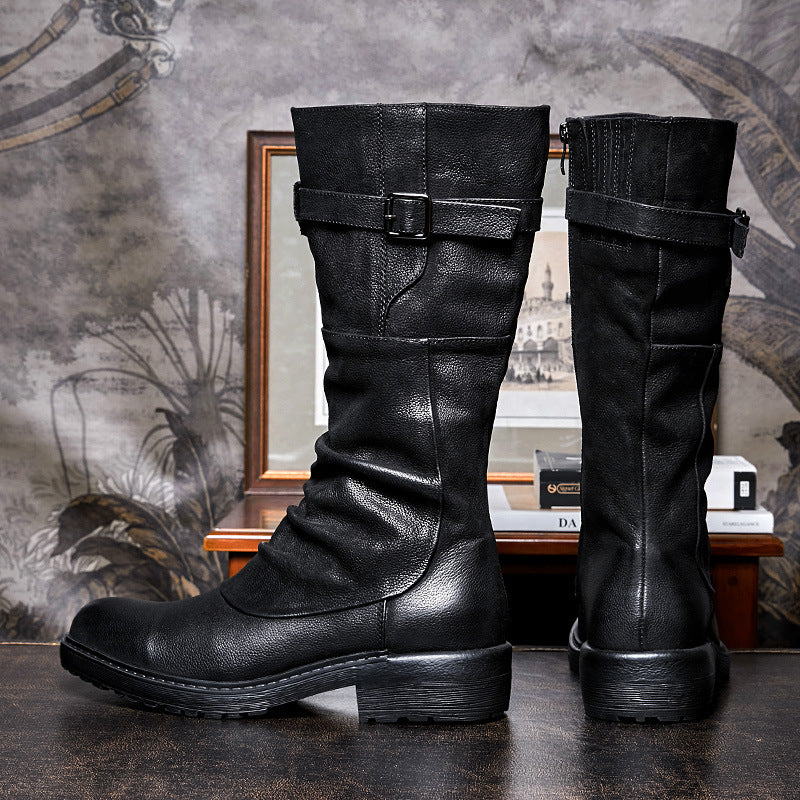 Men's High Top Long Platform Side Zip Biker Boots - Nyaabs