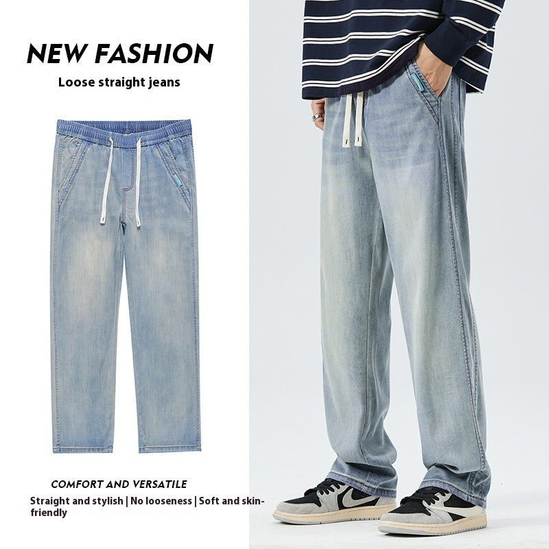 Men's Loose Straight Ice Silk Thin Casual Wide Leg Jeans - Nyaabs