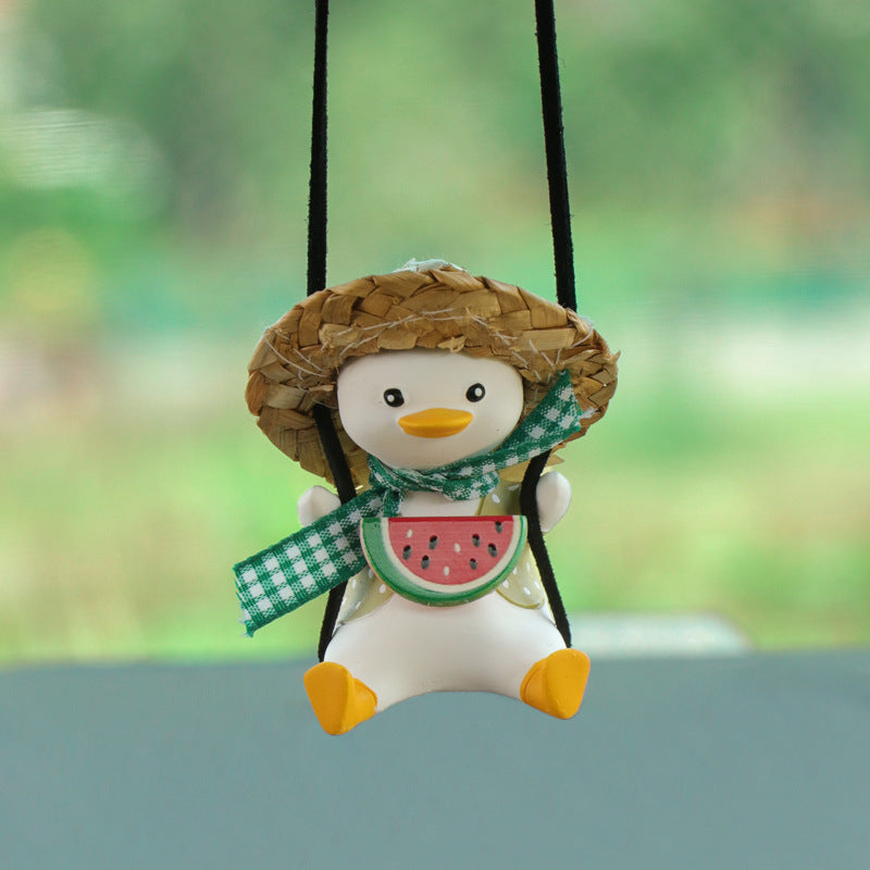 Car Pendant Cute Anime Little Duck Swing Auto Rearview Mirror Hanging Ornaments Interior Decoraction Accessories For Girls Gifts - Nyaabs