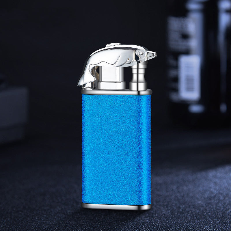 Creative Blue Flame Lighter Dolphin Dragon Tiger Double Fire Metal Winproof Lighter Inflatable Lighter nyaabs.com