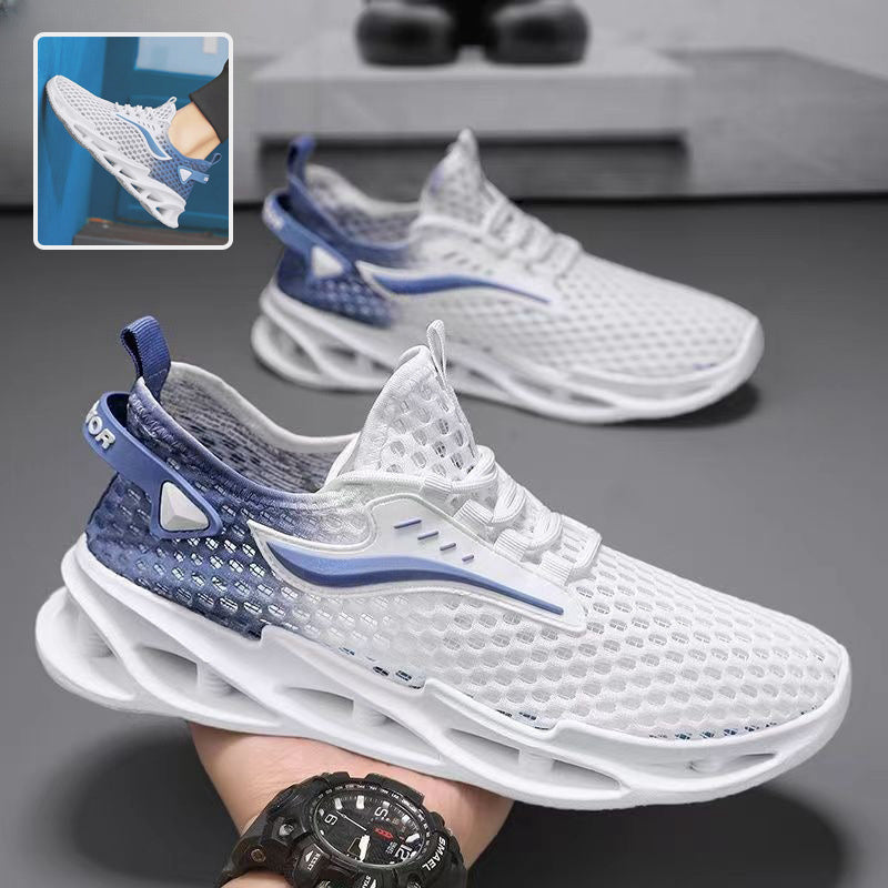 Men's Lace-up Sneakers Mesh Sports Shoes Fashion Hollow-sole Low Top Running Shoes - Nyaabs