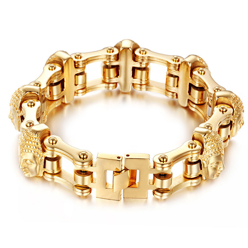 Titanium Gold Buddha Bike Chain Bracelet Men - Nyaabs