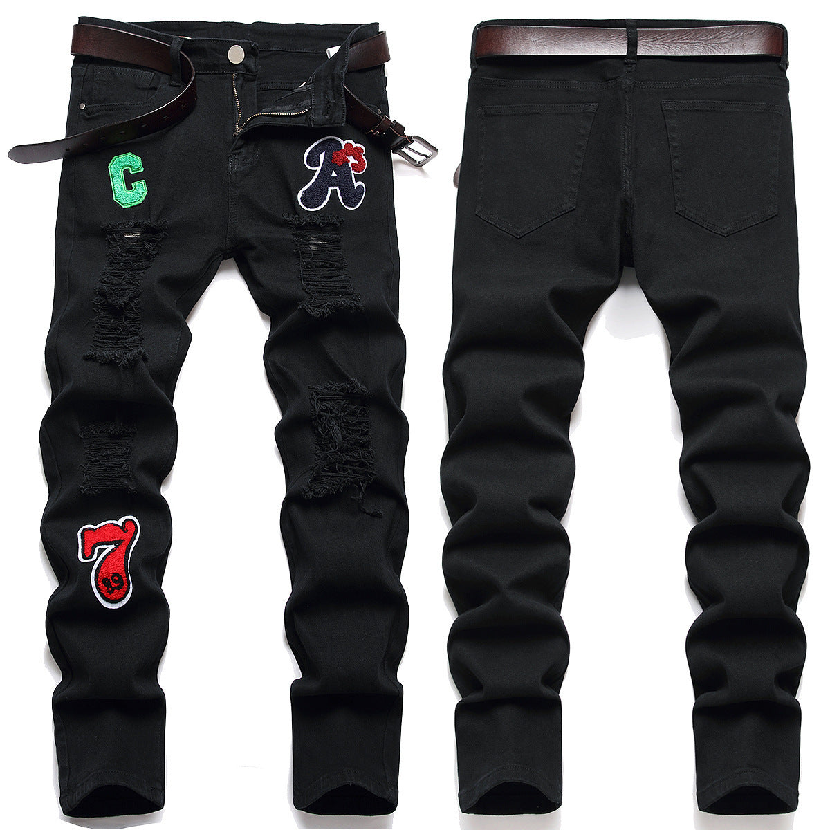 Men's Jeans Zhang Zai Pattern Micro-elastic Black Pants High Quality Fabric Slim-fitting Small Straight - Nyaabs