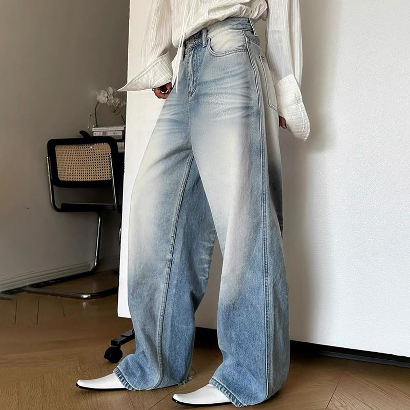 Women's White Gradient Color Loose Wide-leg Jeans - Nyaabs