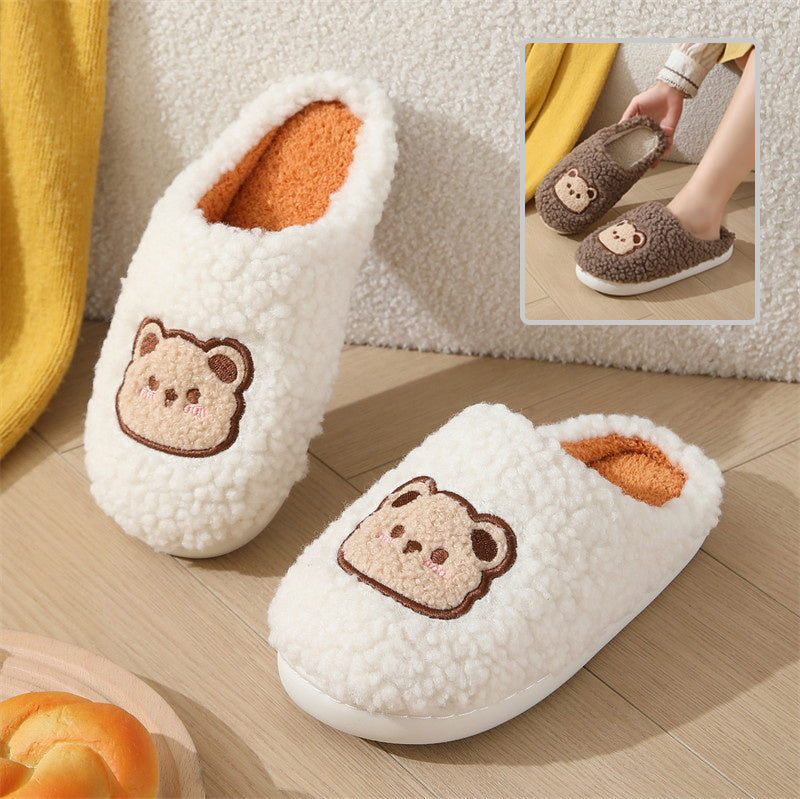 Cute Cartoon Bear Slippers For Couples Winter Warm Non-slip Floor Bedroom Slipper Home Men And Women House Shoes - Nyaabs