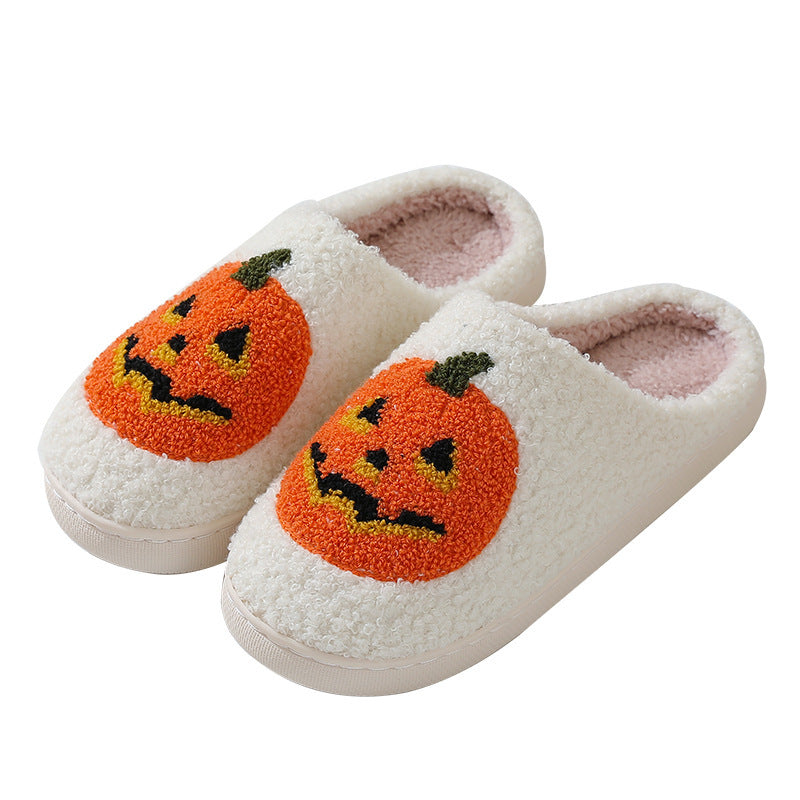 Halloween Pumpkin Cartoon Slippers Warm Winter Slippers Men And Women Couples Indoor House Shoes - Nyaabs