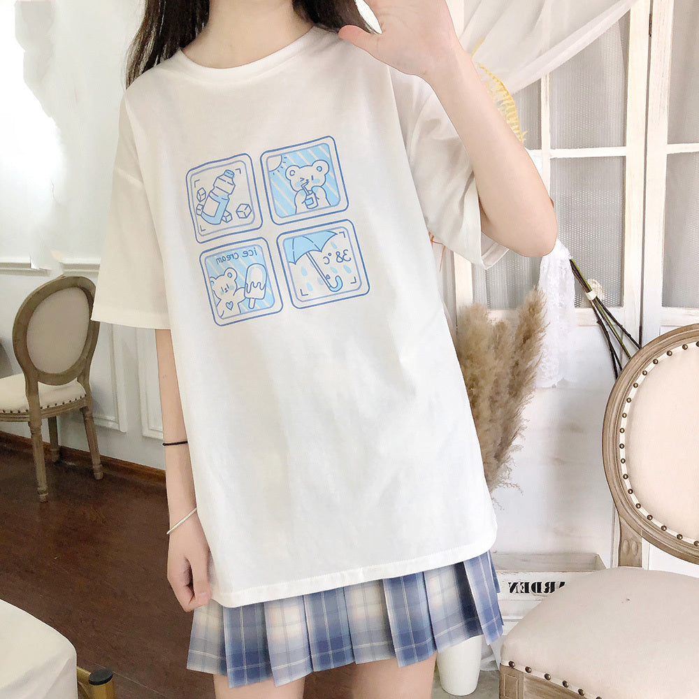 Women's Cotton Print White T-Shirt Short Sleeve - Nyaabs