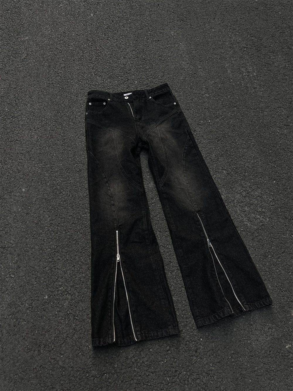 Double Zipper Slightly Flared Jeans Loose-fitting Wide-leg Trousers - Nyaabs