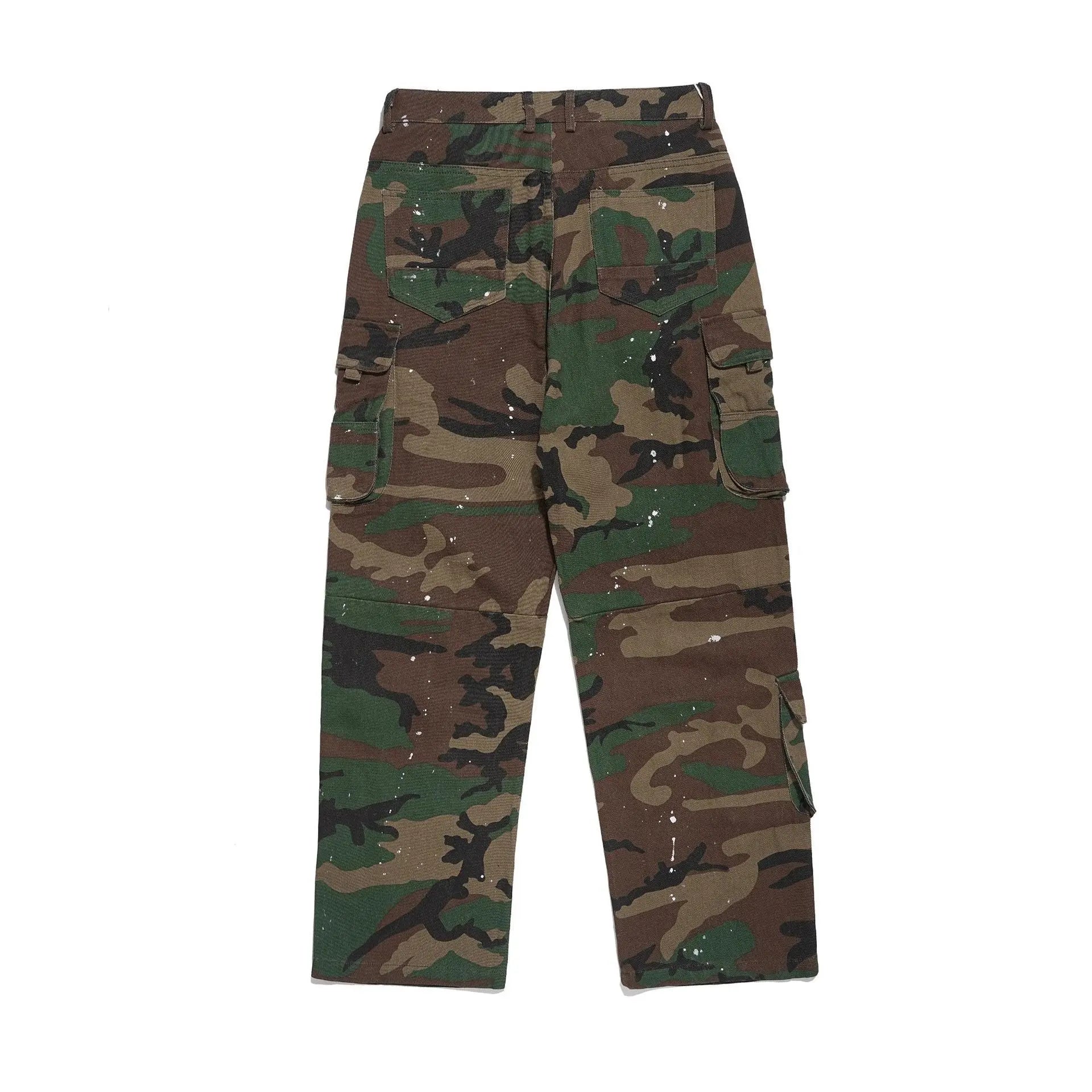 Camouflage High Waist Loose Straight Retro Workwear Casual Pants - Nyaabs