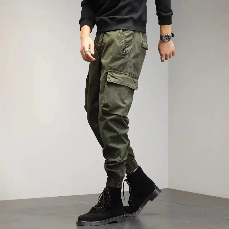 Men's Cropped Tooling Spring And Autumn Loose-fitting Casual Ankle-banded Trousers Multi-pocket - Nyaabs