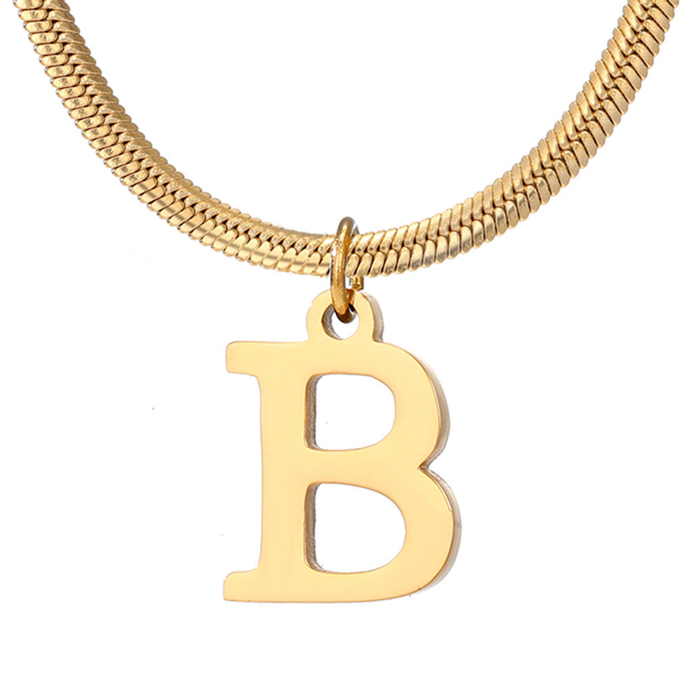 Minimalist A-Z Letter Pendant Necklace For Women Stainless Steel Gold Color Snake Chains Jewelry Birthday Gift - Nyaabs