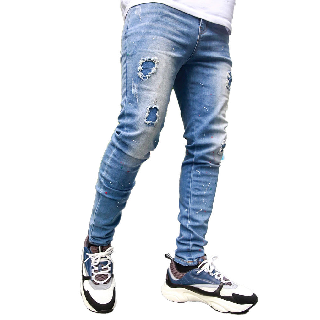 Fashion Trendy Splash-ink Skinny Men's Jeans - Nyaabs