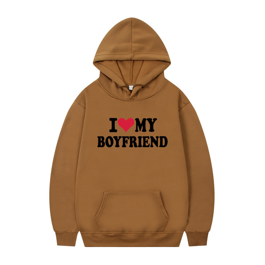 I Love My Boyfriend Print Hoodie Sweatshirt Pullover - Nyaabs