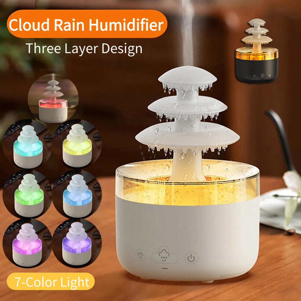 New Cloud Rain Air Humidifier Essential Oil Aromatherapy Diffuser USB Mute Mist Air Humidifier With Colorful Light - Nyaabs