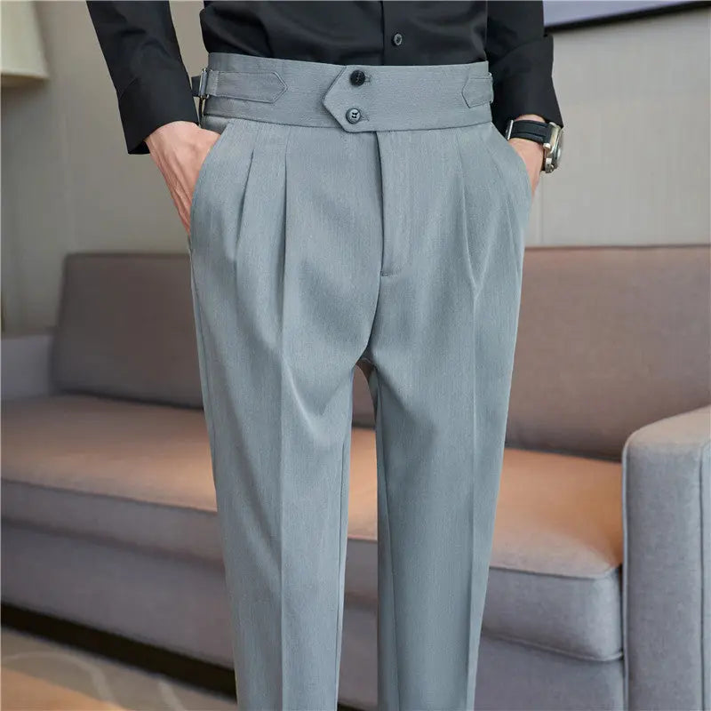 Men's Mid High Waisted Drape Style Long Casual Pants - Nyaabs