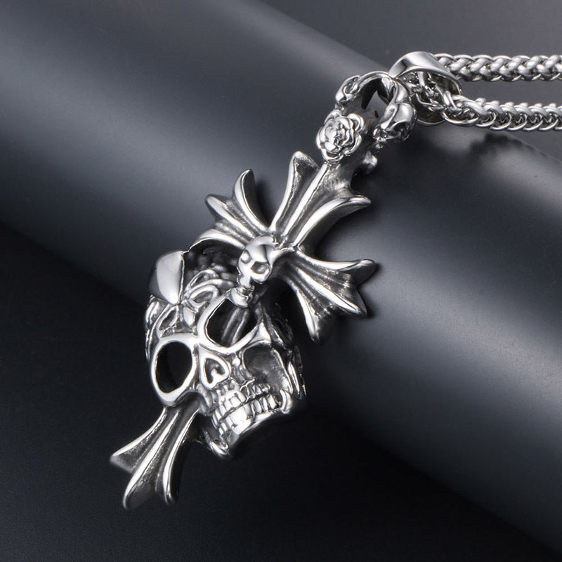 Skull Ghost Head Cross Necklace Pendant Men - Nyaabs