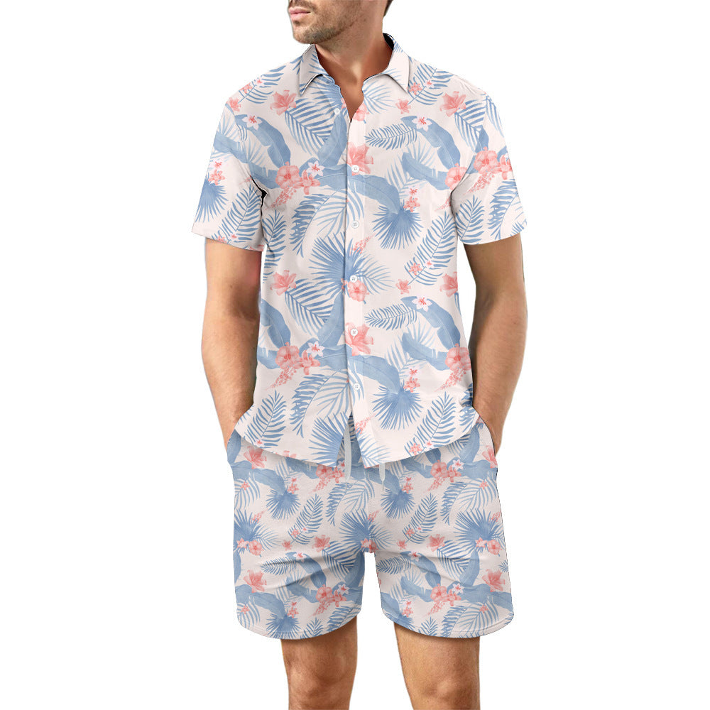 2Pcs Printed Beach Shirt Summer Suit Loose Lapel Button Top And Drawstring Pockets Shorts Casual Short Sleeve Suits For Men Clothing - Nyaabs