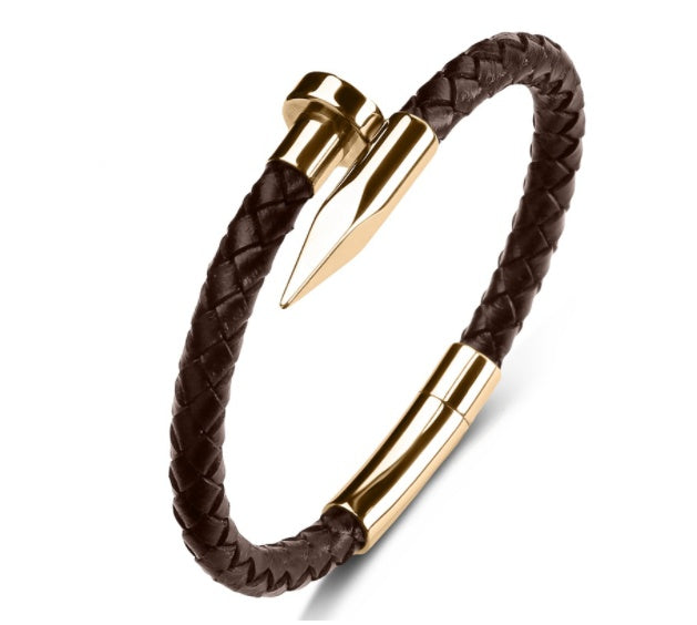 Men Genuine Leather Bullet Nail Bracelet - Nyaabs