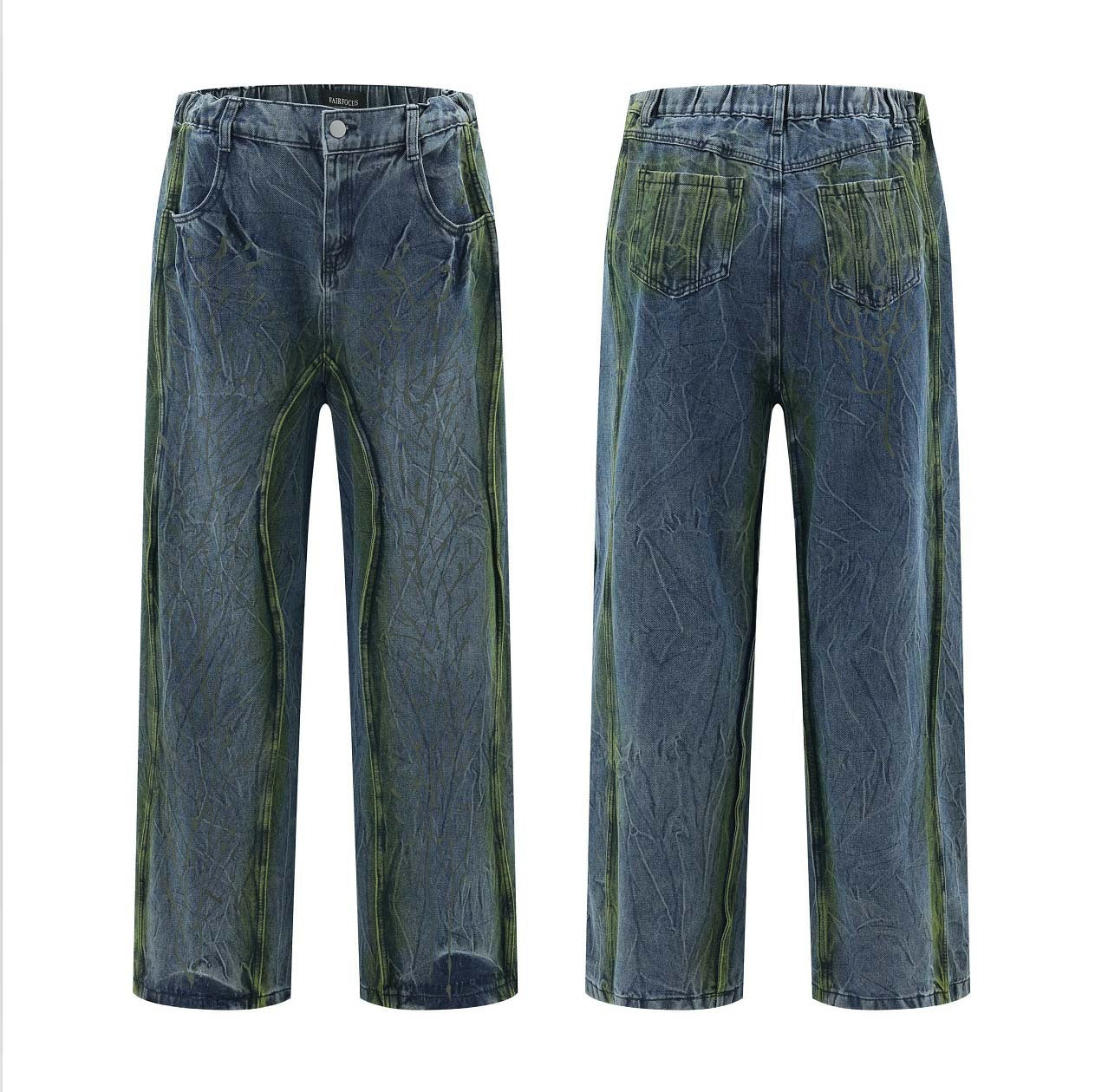 Washed Distressed Tie-dyed Flanging Jeans - Nyaabs