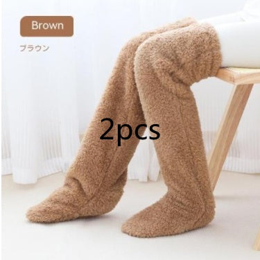 Over Knee High Fuzzy Long Socks Winter Warm Cold Leg Knee Joint Cold-proof Stockings Home Floor Sleeping Socks - Nyaabs