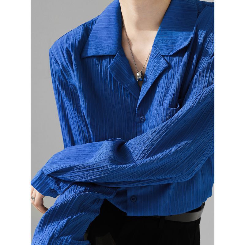 Draping Cuban Collar Loose Shirt All-match Texture nyaabs.com