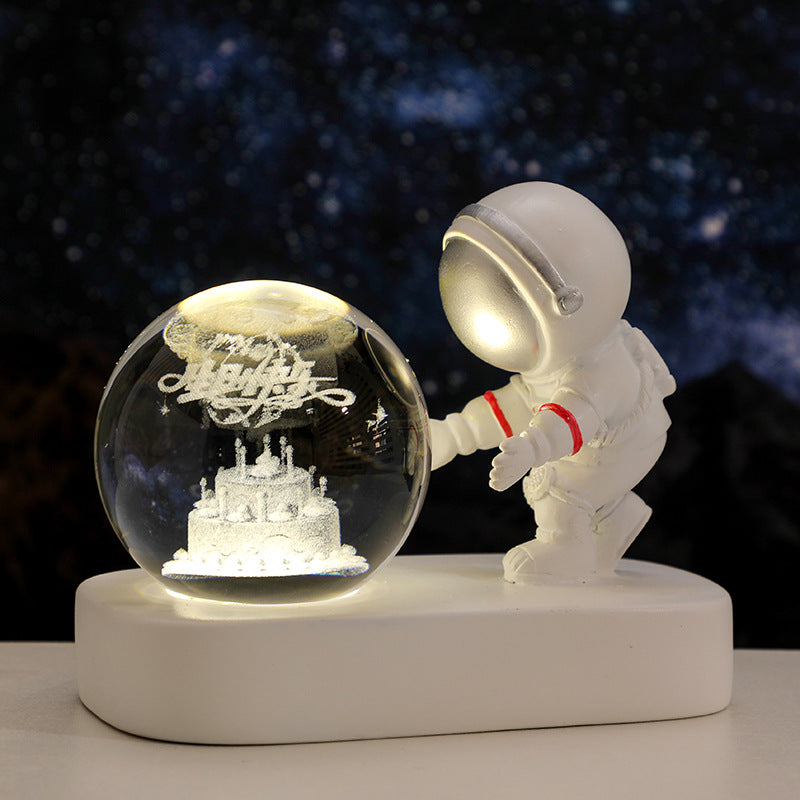 Glowing Planetary Galaxy Astronaut Crystal Ball Night Lights USB Power Warm Bedside Light Brithday Gift Night Lamp - Nyaabs