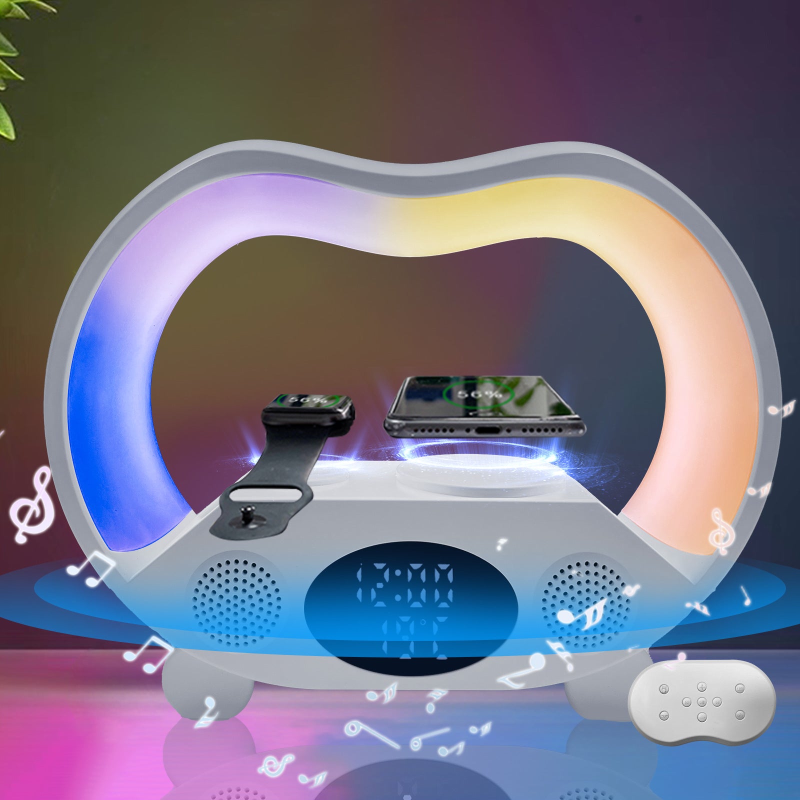 2024 New 6 In 1 Smart Remote Control Bluetooth Ambience Intelligent LED Table Lamp Multi-function Wireless Charger Night Light Bluetooth Speaker - Nyaabs