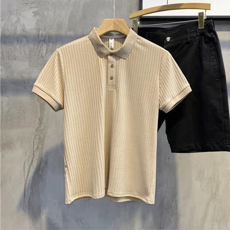 Trendy short-sleeved summer solid color simple literary POLO shirt youth popular 2023 standard new versatile trendy men - Nyaabs