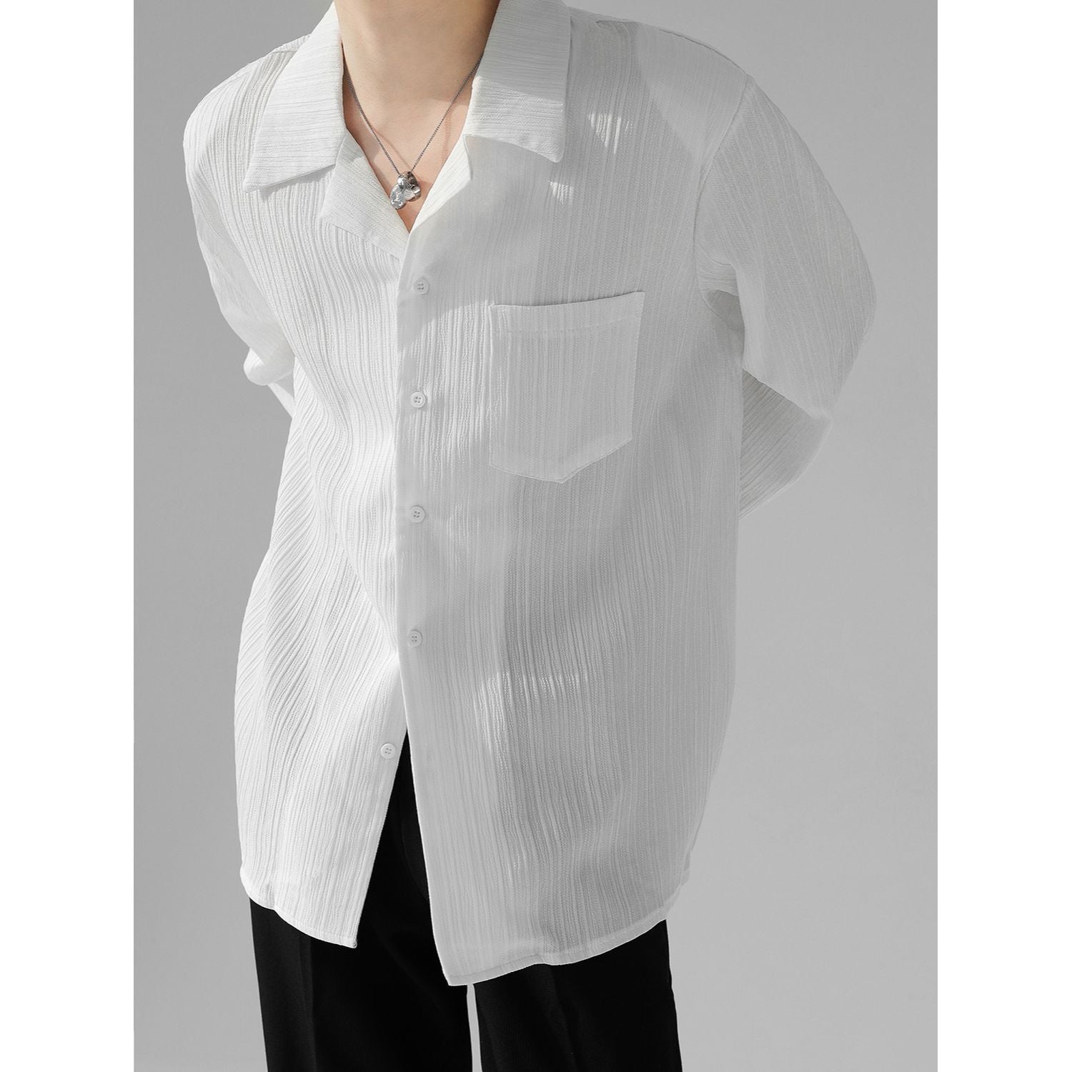 Draping Cuban Collar Loose Shirt All-match Texture nyaabs.com