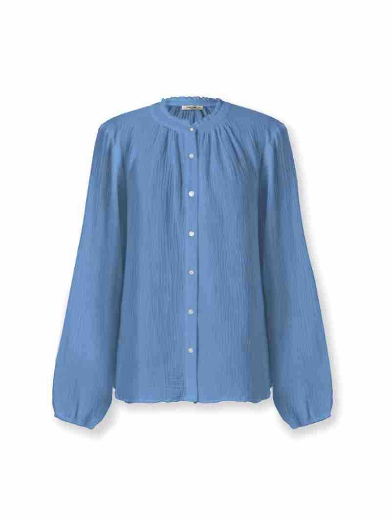 Cotton Stand Collar Ruffled Long Sleeve Shirt Lantern Sleeve nyaabs.com