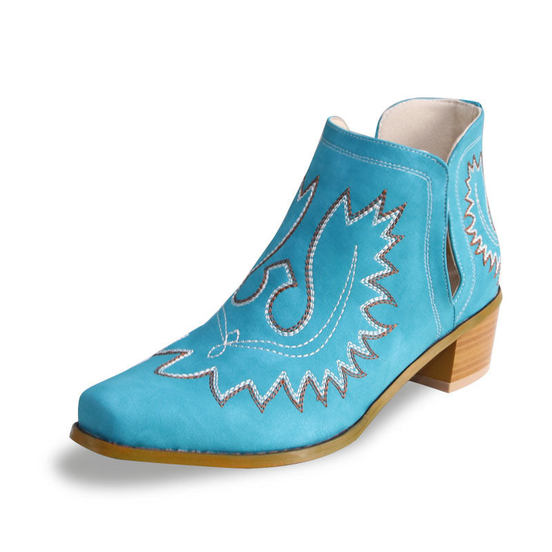 New Pointed Embroidered Chunky Heel Women's Pointed-toe Short Tube Boots nyaabs.com