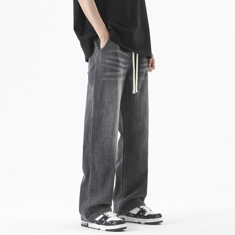 Men's Loose Straight Elastic Waist Wide Leg Casual Trousers - Nyaabs