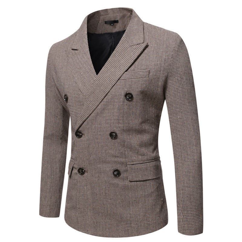 Men's Houndstooth Loose Double Breasted Casual Suit Jacket nyaabs.com