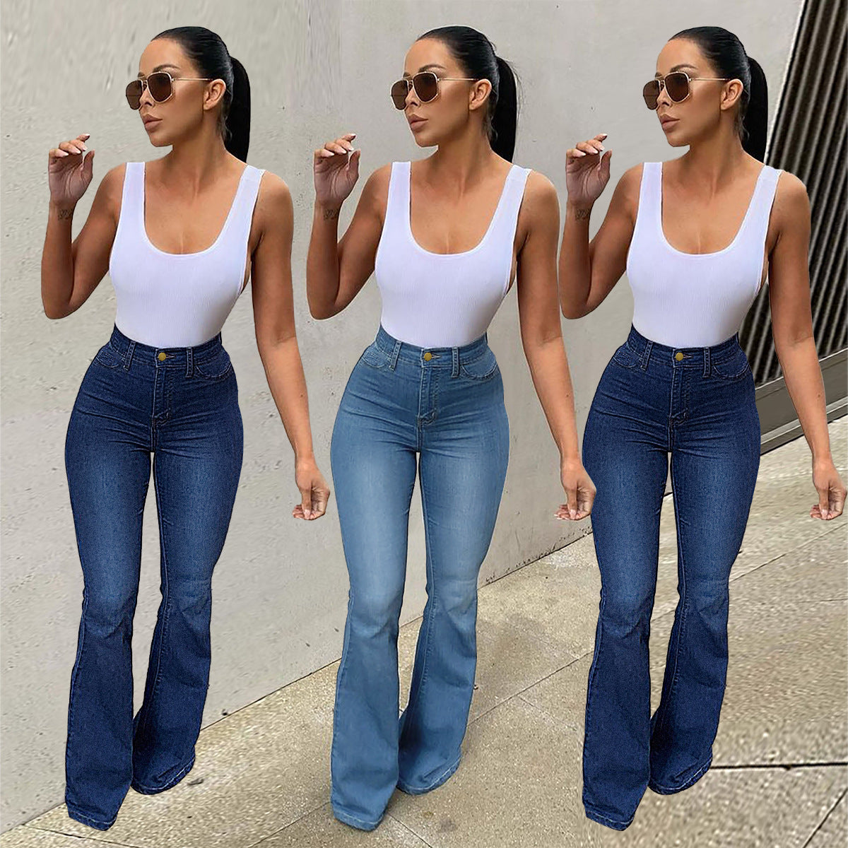 Women's Stretch High Waist Denim Pants Micro-pull Horseshoe Pants nyaabs.com