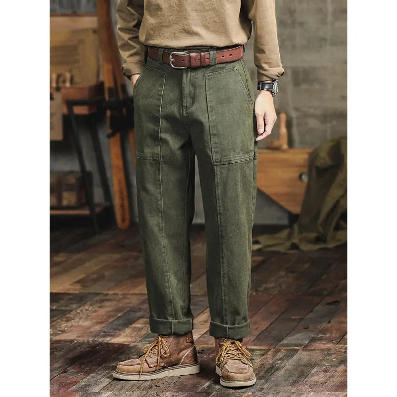 Retro Army Green Casual Pants Men's Loose Straight Cargo Pants - Nyaabs