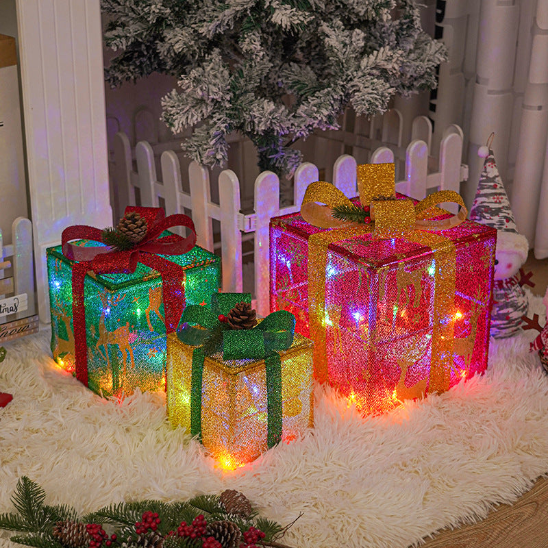 Lighted Up Outdoor Christmas Decorations Luminous Christmas Gift Box With Bow For Holiday Christmas Tree Home Yard Decor nyaabs.com