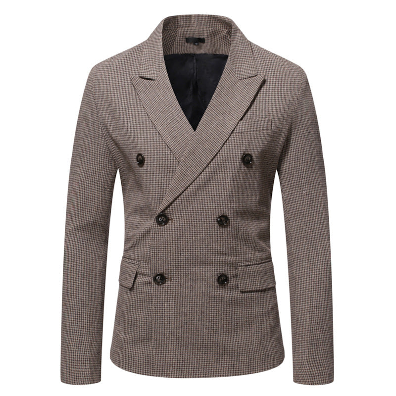 Men's Houndstooth Loose Double Breasted Casual Suit Jacket nyaabs.com