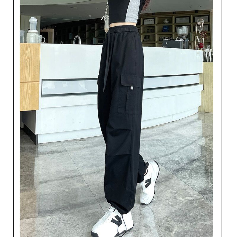 Drawstring Tooling Style High Waist Design Sense Ankle-tied Sports Wide-leg Pants nyaabs.com