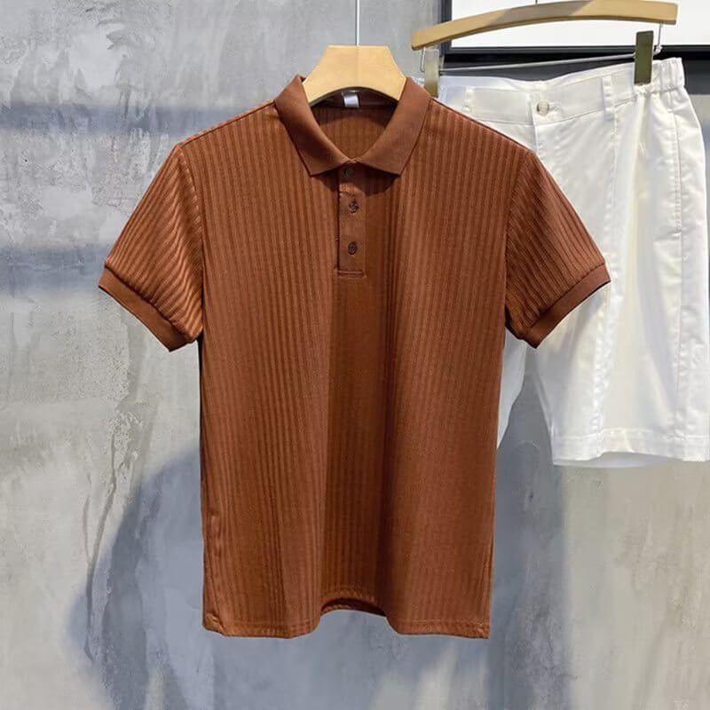 Trendy short-sleeved summer solid color simple literary POLO shirt youth popular 2023 standard new versatile trendy men - Nyaabs