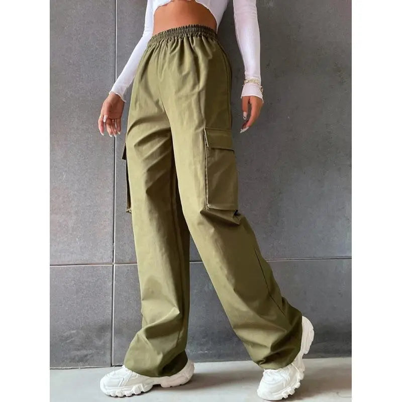 Women's Fashion Solid Color High Waist Flip Workwear With Pocket Pants - Nyaabs